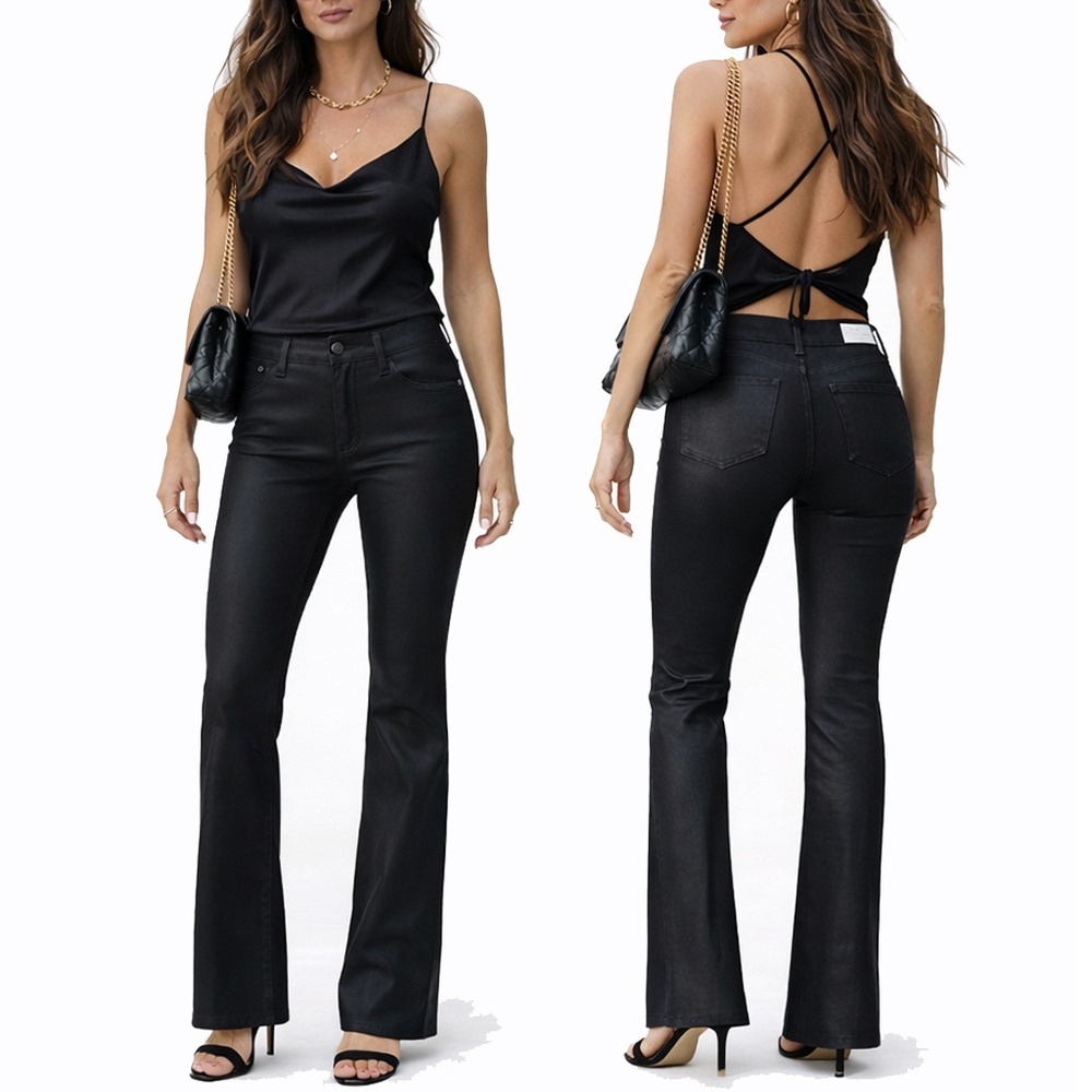 PAIGE High Rise Manhattan Coated Black Pants NWOT Size 28